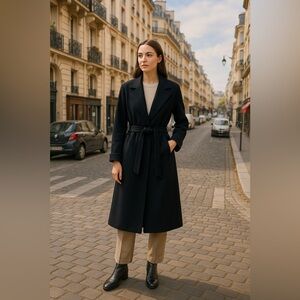 Augustus Blue/Black Long Belted Trench Coat Women’s Size Medium